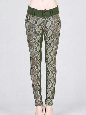 Olive Snake-Print Skinny Leggings/pants